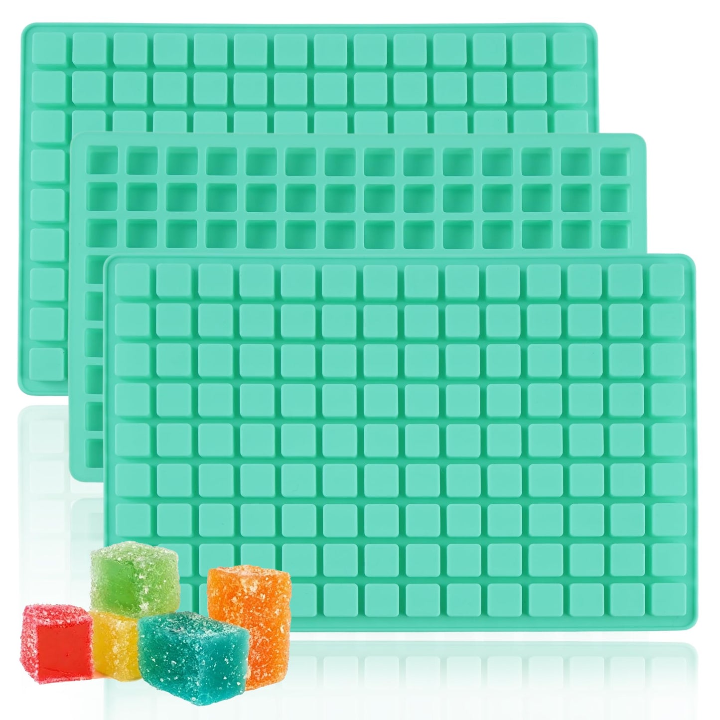 3Pack Square Silicone Candy Molds,126- Cavity Non-Stick Mini Gummy Mold for Caramel,Hard Candy,Ice Cube,Chocolate,Ganache (126-Cavity)