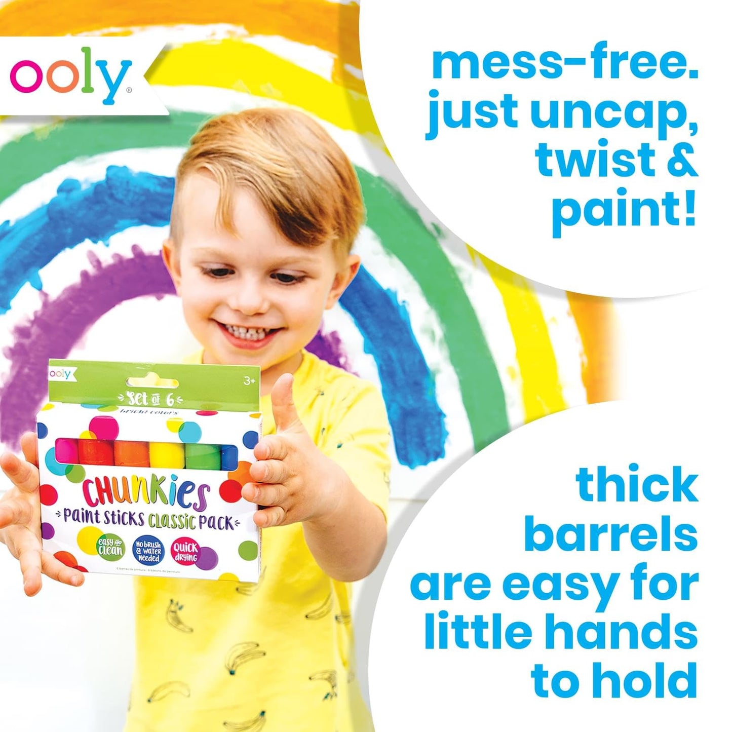 Ooly Chunkies 12 Mess Free Paint Sticks For Kids, Tempera Paint Sticks Kid Safe Colors, No Mess Quick Drying Art Supplies for Toddlers and Kids