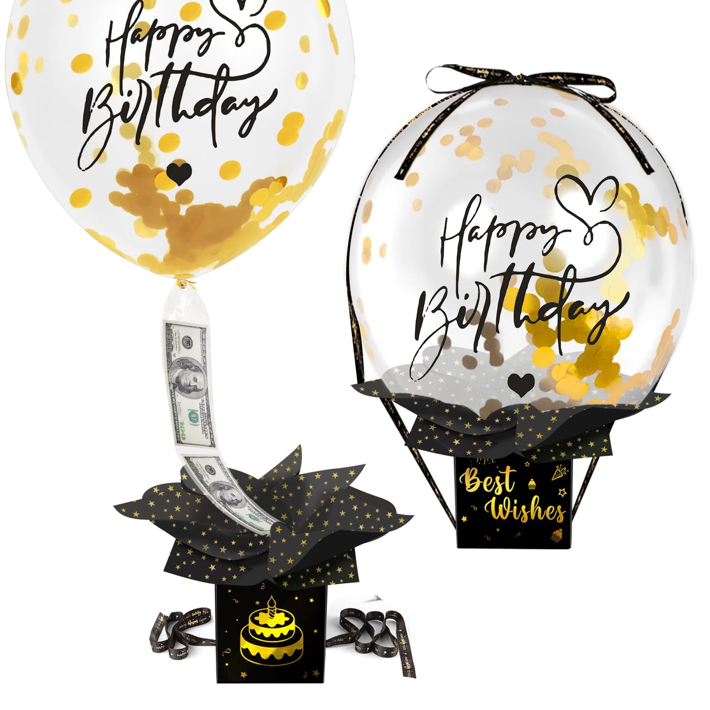 UQM Upgraded Birthday Money Box for Cash Gift Pull, Funny Pull Money Balloon Box Happy Birthday Surprise Set, Birthday Gifts for Women Men Best Friend Girlfriend Wife Sister