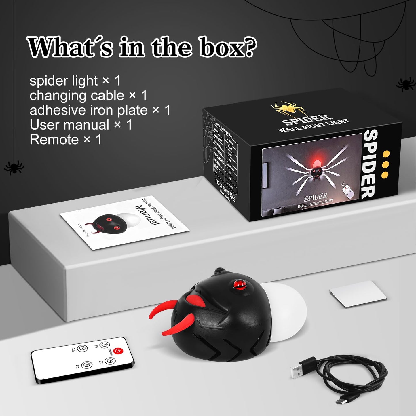 Halloween Decorations Spider Wall Light, Indoor LED Spiders Lights with Remote Control，Magnetic Wall-Mounted Spider Light Creates a Scary Atmosphere for Homes, Living Rooms and Bedrooms(Black)