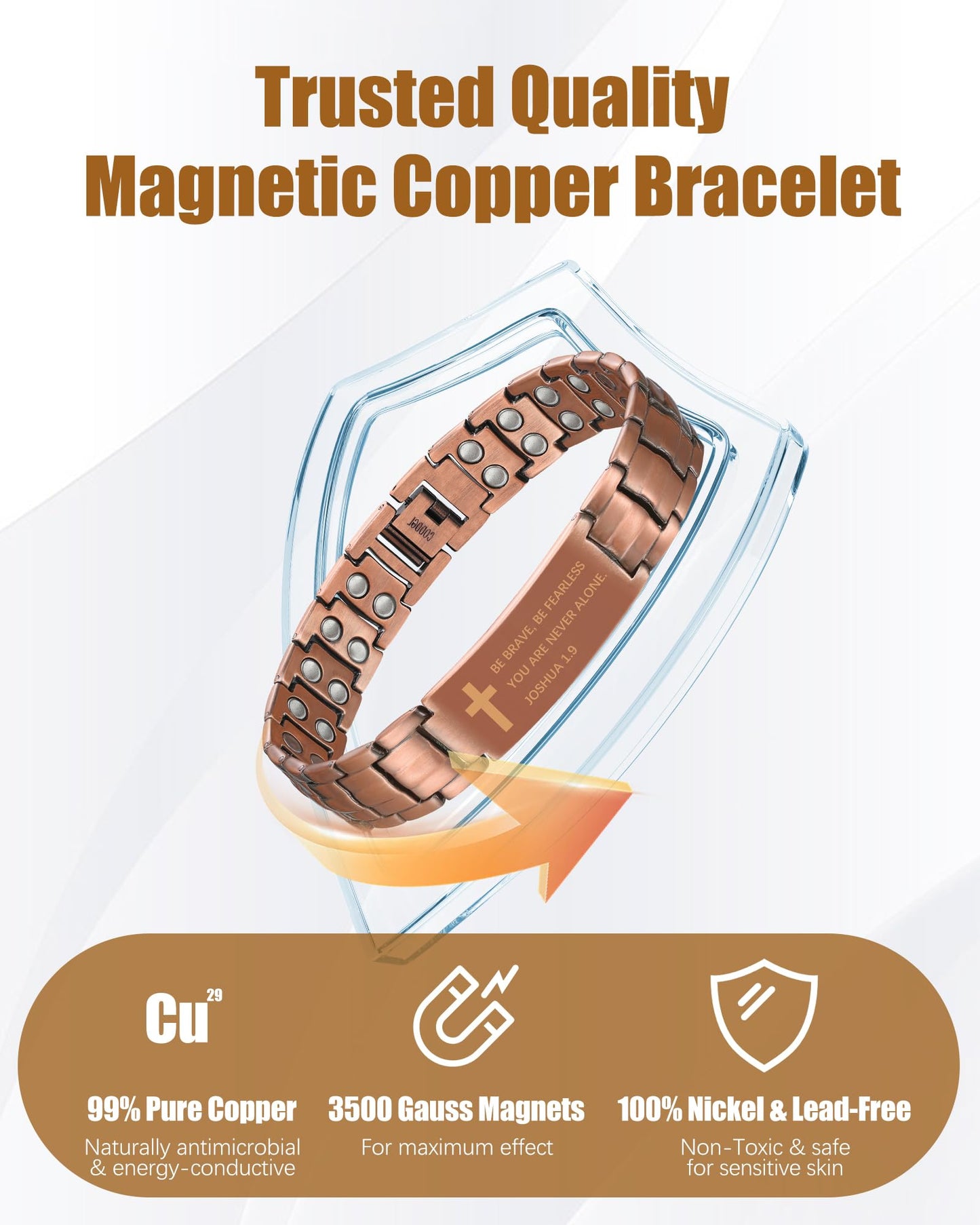 Jeracol 99.99% Copper Bracelet for Men, Ultra Strength Magnetic Bracelet with 3500 Gauss Neodymium Magnet, Adjustable Sizing Tool & Jewelry Gift Box
