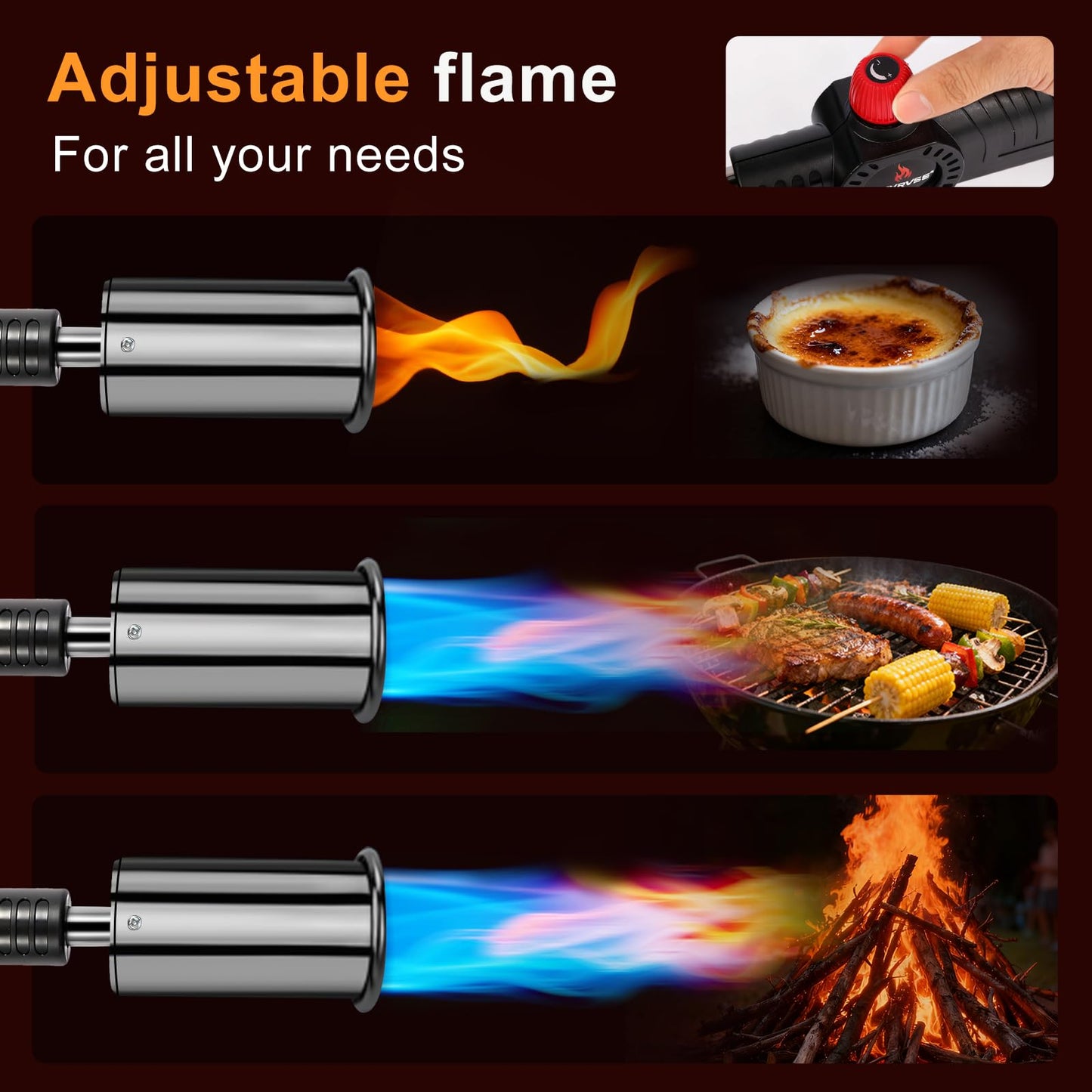 Powerful Grill & Cooking Propane Torch, flame thrower gun, Kitchen Cooking Torch, Sous Vide, Campfire Starter, Adjustable Wood Torch Burner for Searing Steak, BBQ, Welding（Propane Tank Not Included）