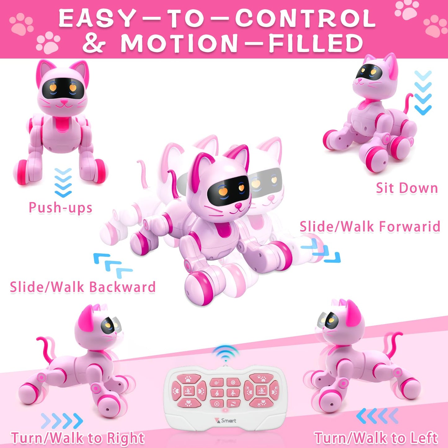 Hitish Remote Control Robot Cat, Programmable RC Smart Cat with Touch Sensing, LED Eyes Dance & Music Walking Pets STEM Toys Gifts for Kids Girls Boys