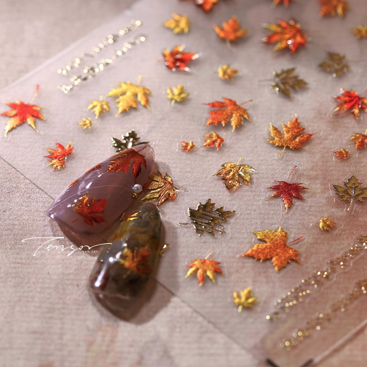 2 Sheets Fall Maple Leaves Nail Art Stickers 5D Embossed Self-Adhesive Nail Decals Autumn Maple Leaf Nails Supplies Thanksgiving Day Nail Designs Stickers for Women DIY Manicure Accessories