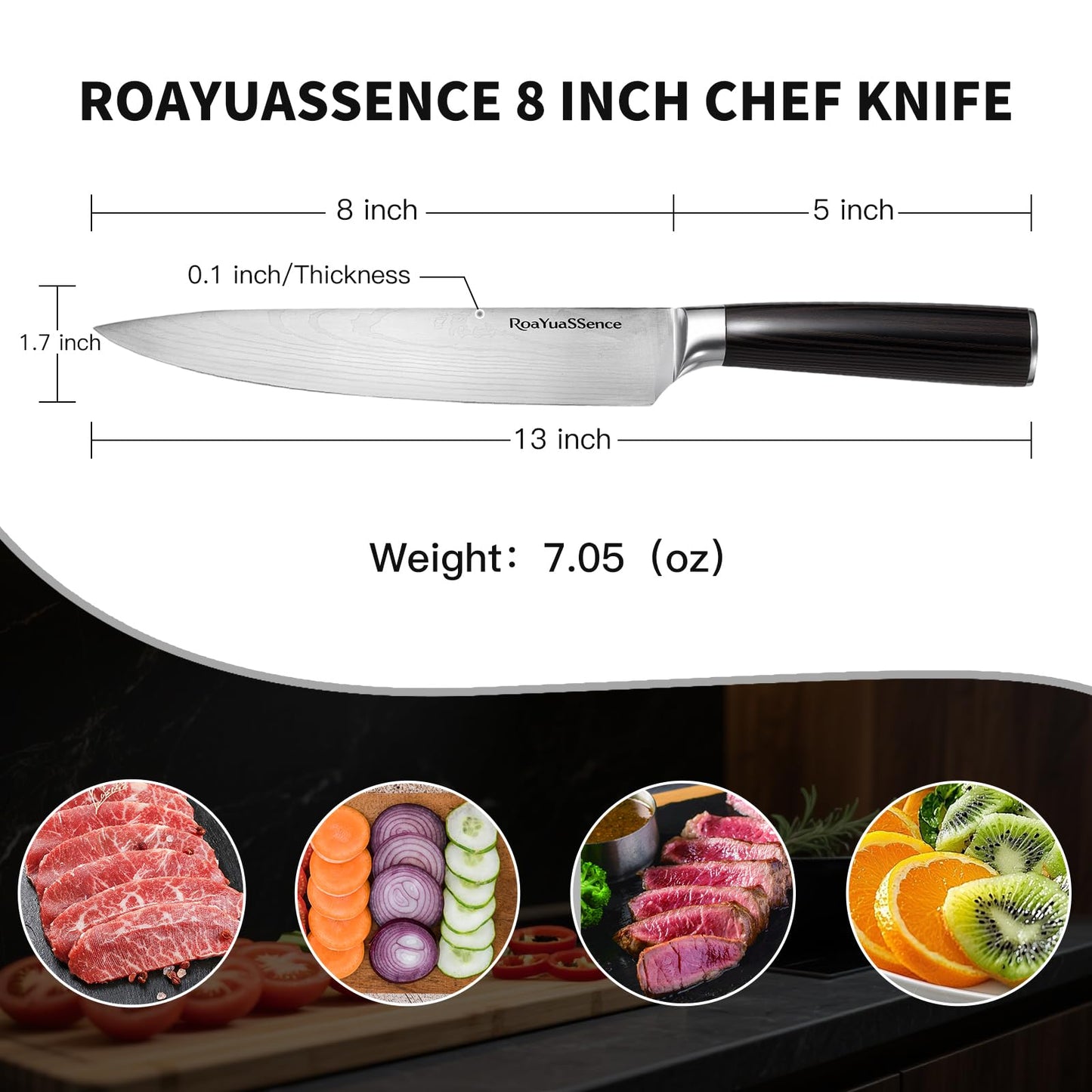RoaYuaSSence Premium 8 Inch Chef Knife, Razor Sharp High-carbon German Stainless Steel, Ergonomic Wood Handle, Perfect Kitchen Gift Box Set for Home Cooks