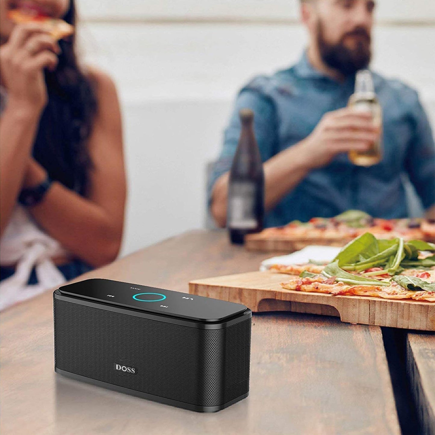 DOSS SoundBox Touch Wireless Bluetooth Speaker-12W HD Sound with Rich Bass, IPX5 Waterproof, 20H Playtime, Handsfree, for Gatherings, Home, Office, Outdoor, Travel-Black