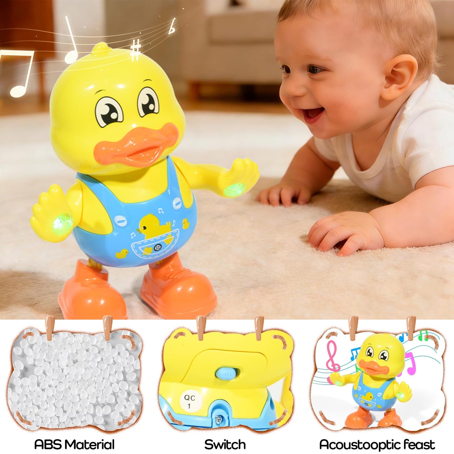 lonfypeng ‌Interactive Dancing Duck Musical Toy for Toddlers, Flashing Lights & Melodies, Baby Musical Easter Duck Toy Dancing Crawling Tummy Time Toys Birthday Easter Gifts