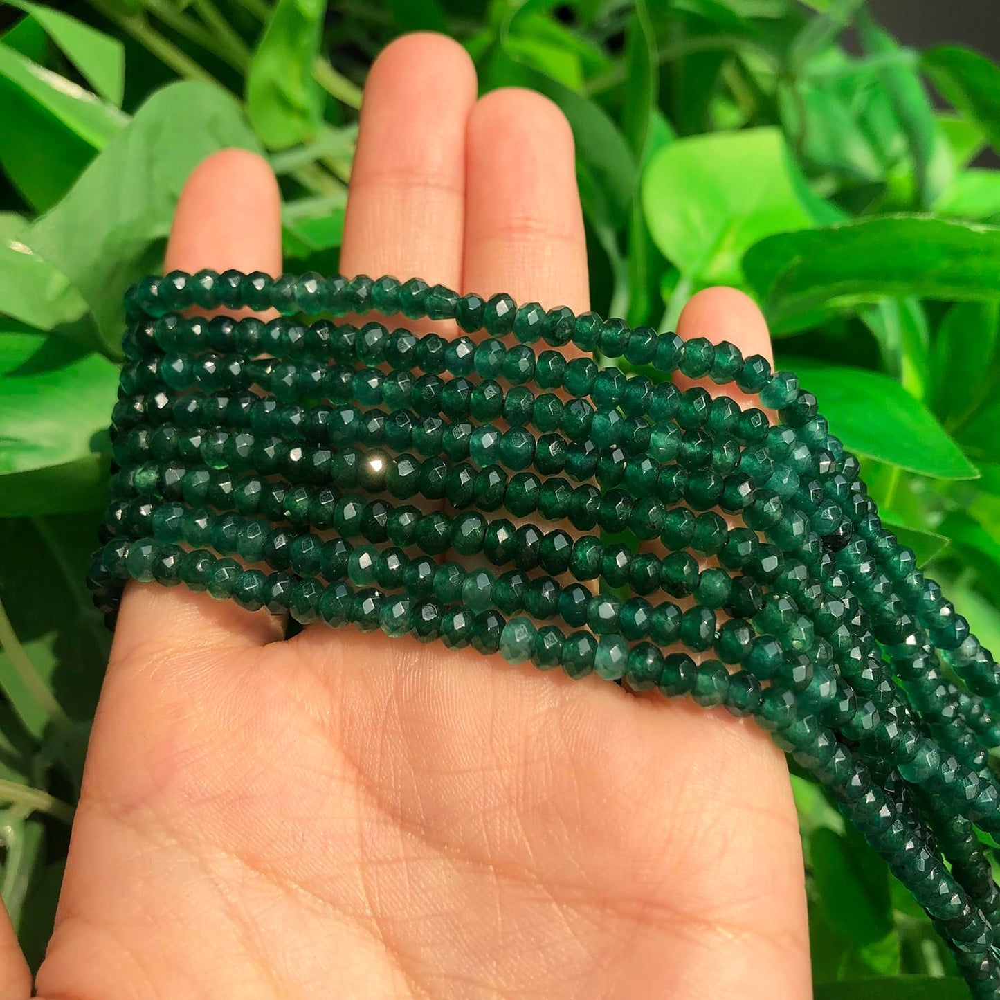 2 String 220PCS 3x5mm Natural Dark Green Chalcedony Stone Beads for Jewelry Making, Songxi Facted Loose Gemstone Beads for DIY Bracelet Necklace Making Supplies with Energy Healing Chakra Power