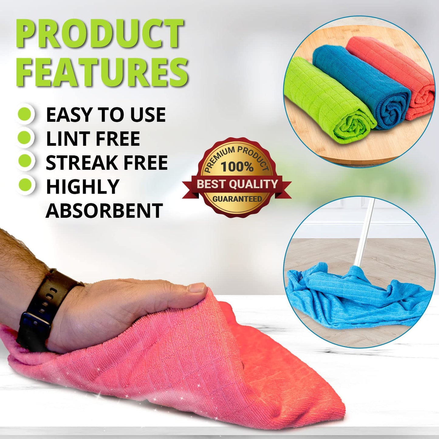HELOMOR 6 Extra Large Microfiber Cleaning Cloths, 30"x18" Floor Towels for Squeegee Mop, Reusable Multi-Purpose Cleaning Rags for House, Kitchen, Car & Windows, Highly Absorbent, Lint-Free