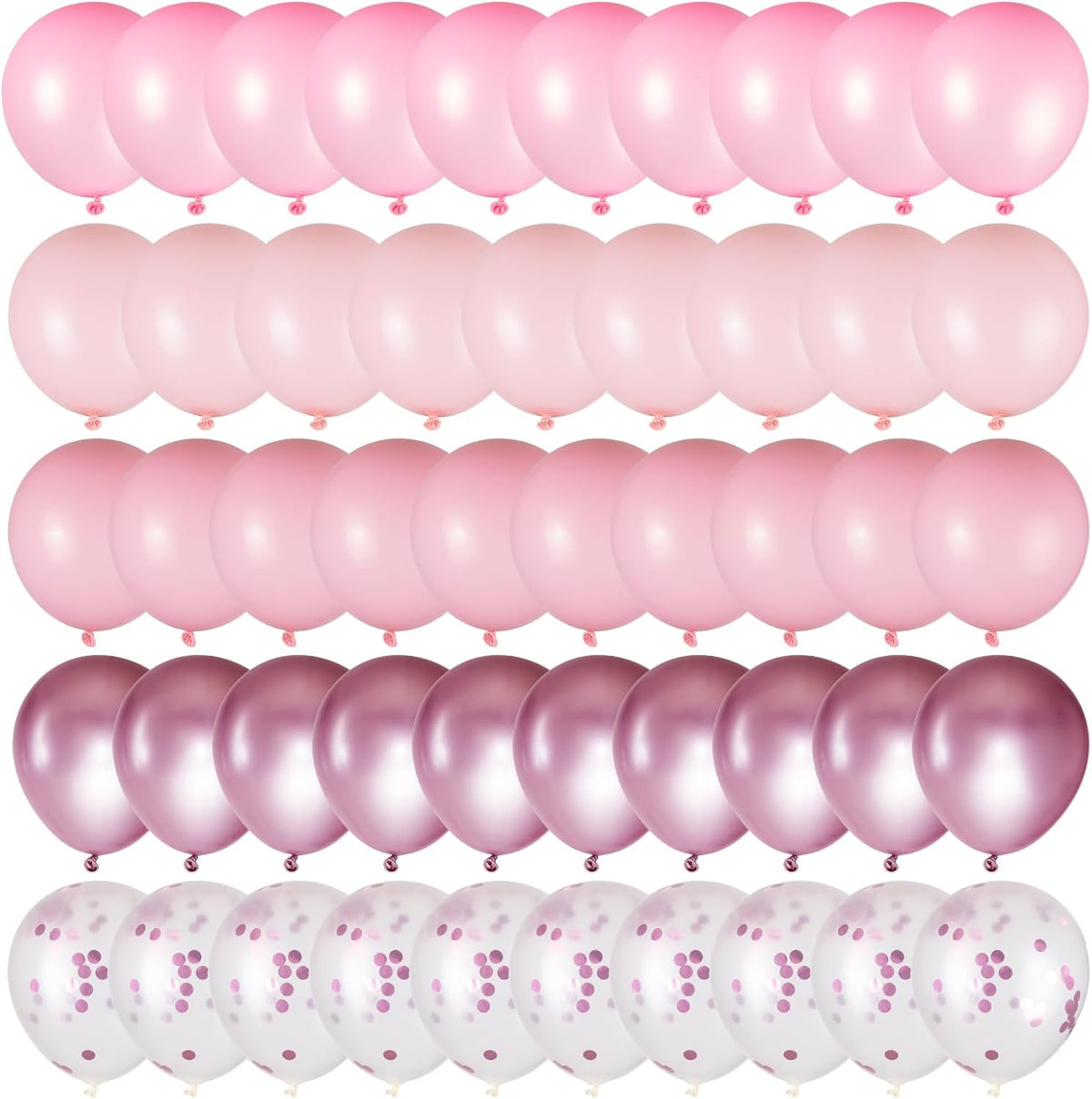 50pcs Pink Balloons Kit - 12 Inch Assorted Metallic Pastel Macaron Light Pink Balloons & Confetti Balloons for Birthday, Baby Shower, Anniversary, Wedding, Valentine’s Party Decorations