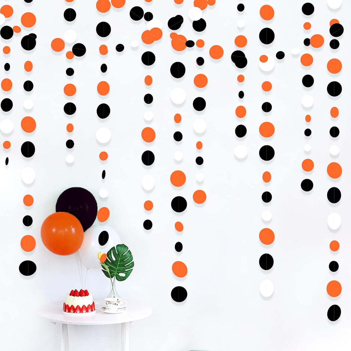 46Ft Orange Black Circle Dot Garland Black Orange and White Polka Dot Hanging Paper Streamer for Birthday Wedding Bridal Shower Baby Shower Fall Autumn Halloween Thanksgiving Party Decoration Supplies