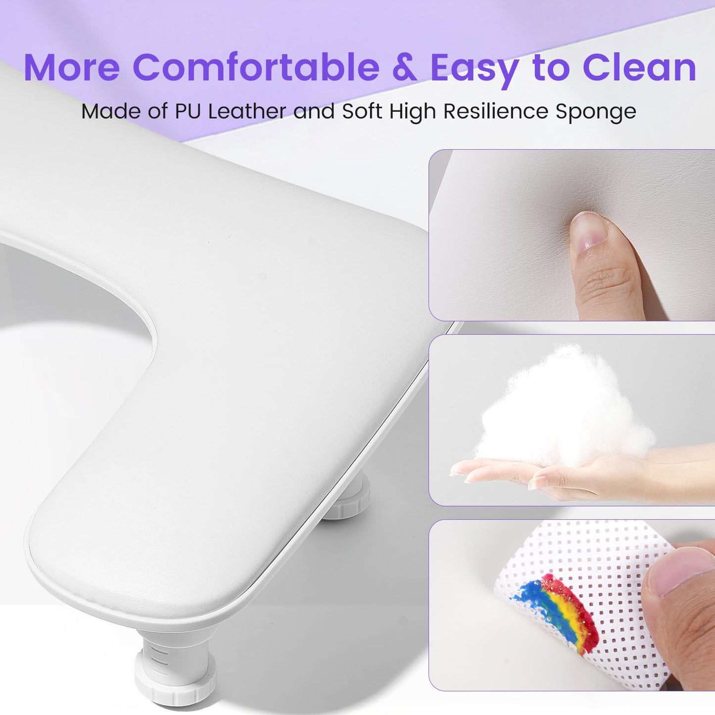 Big Arm Rest for Nails Tech: 2nd Generation U-Shaped Manicure Nail Arm Rest Stand Height Adjustable Armrest Microfiber PU Leather Hand Rest Pillow for Acrylic Nails (White)