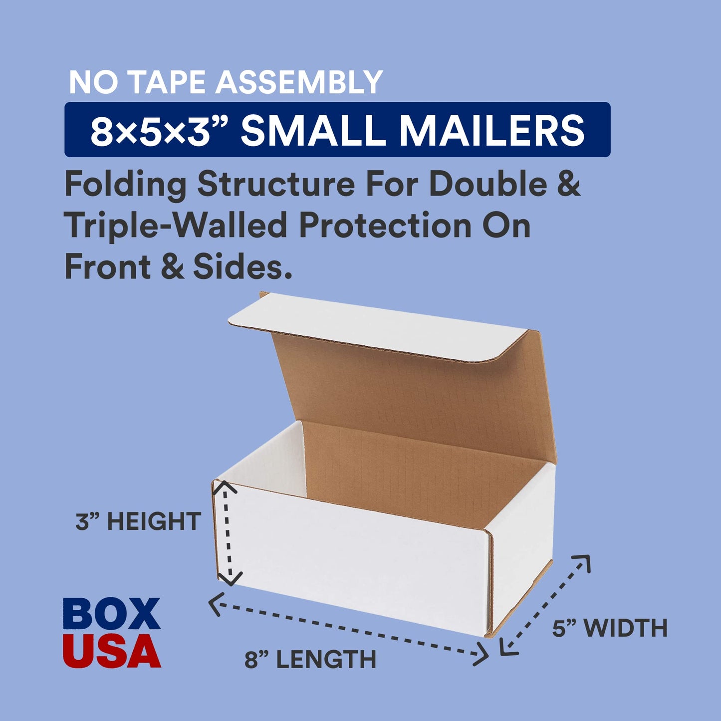 BOX USA Shipping Boxes Small 8"L x 5"W x 3"H, 50-Pack | Corrugated Cardboard Box for Packing, Moving and Storage 853