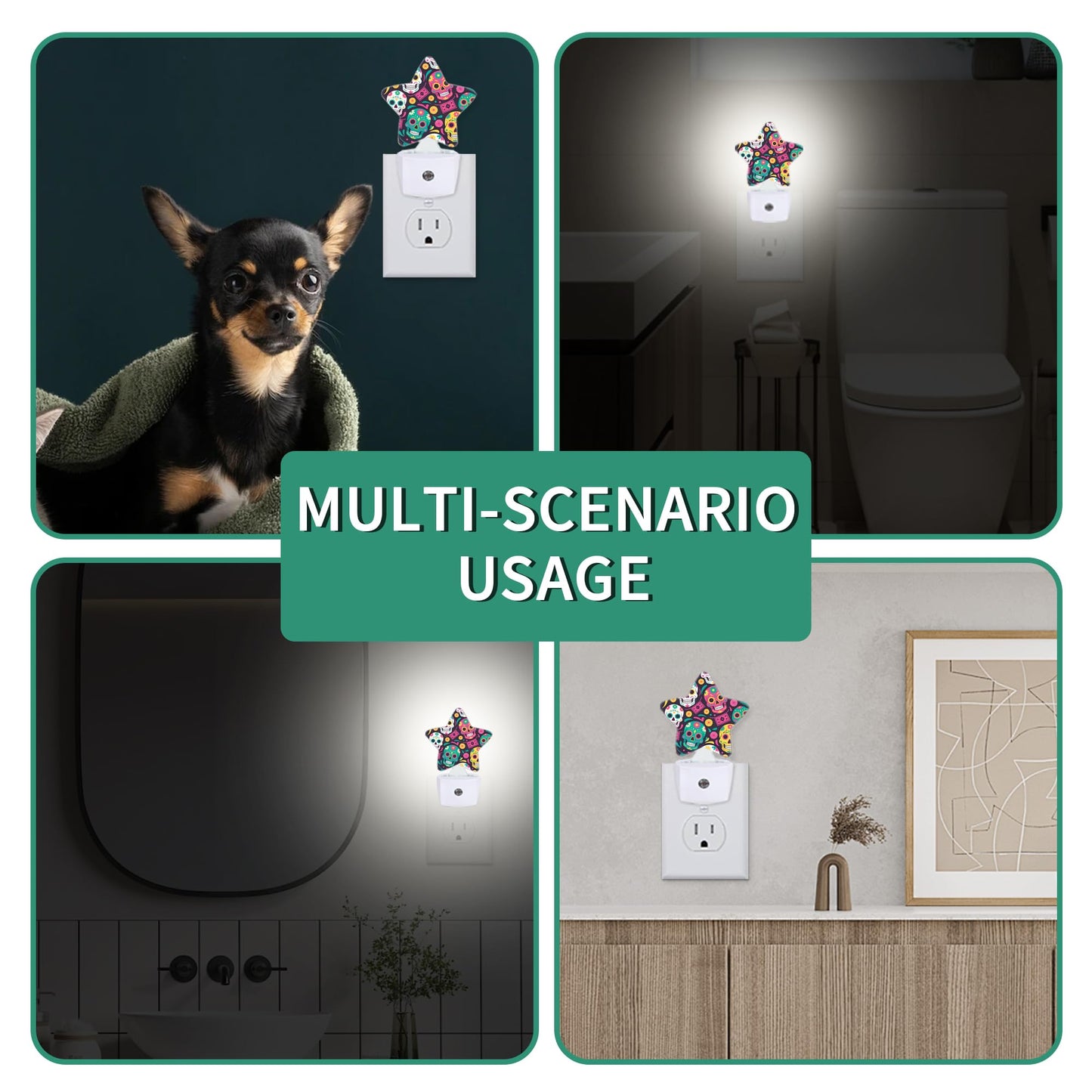 Skeleton Star Night Light Plug in, Decorative Night Light for Kids Room Nursery Bedroom, Soft Glow Sensor Lamp for Hallway Bathroom, Compact Energy Saving
