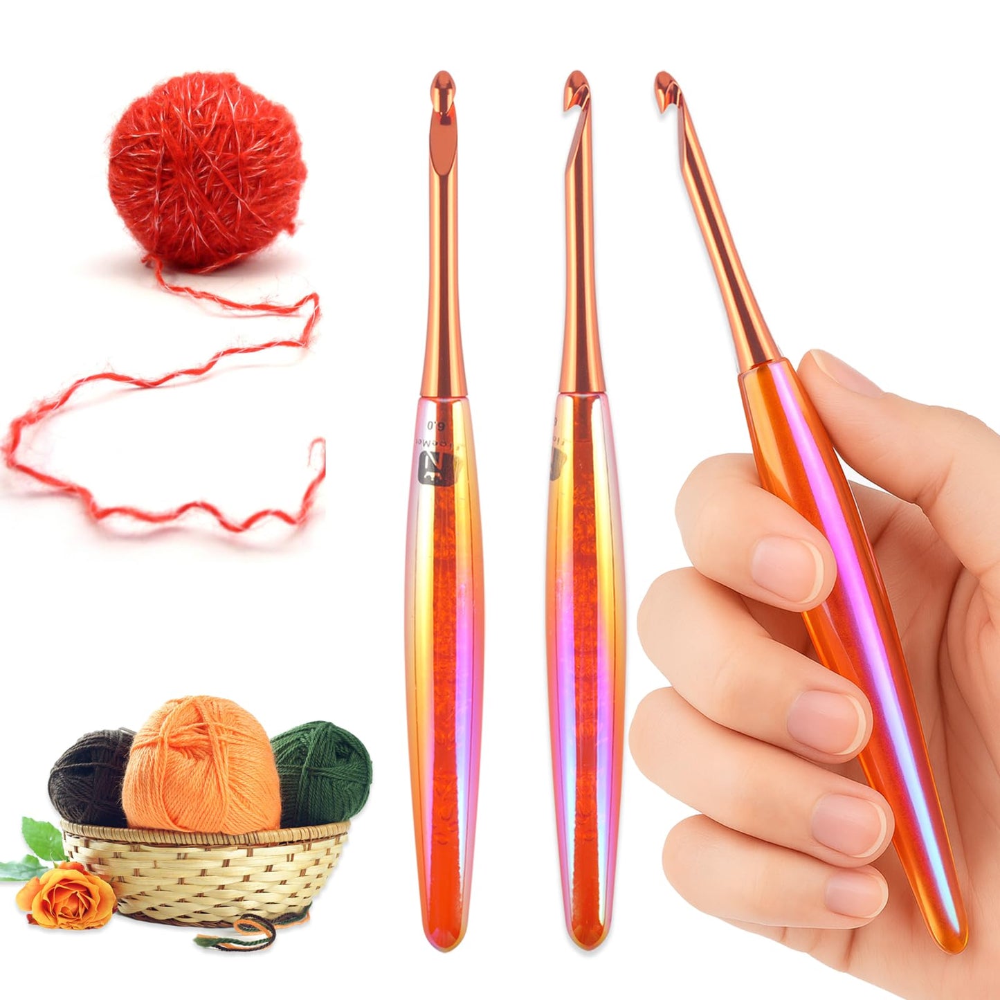 Svartur Ergonomic Crochet Hooks Set, 6 Sizes (3mm–8mm), Resin Comfort Grip Handles with Aluminum Hook Tips, Smooth Lightweight Crochet Needles for Beginners & Advanced Crafters