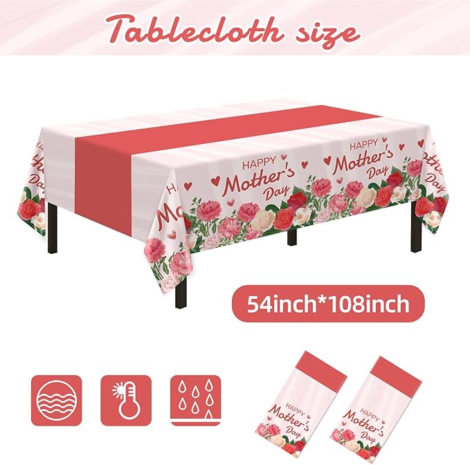 132 Pcs Mother's Day Party Supplies for 26 Guests | Disposable Pink Tableware Set with Plates, Cups, Cutlery & Tablecloth