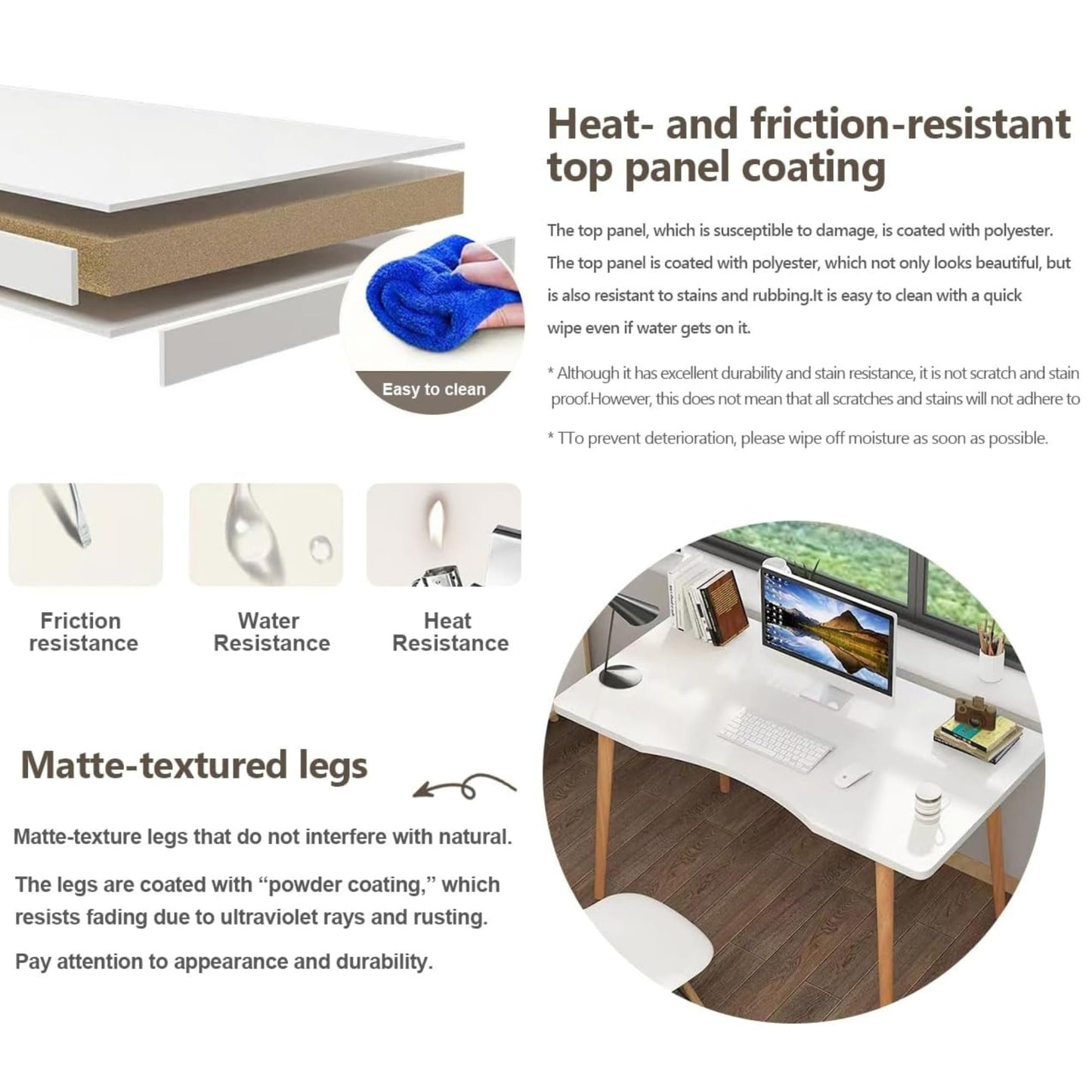 SRIAA Modern White Wooden Computer Table, 40" L x 20" W x 30" H inches – Durable and Stylish Desk for Home Office, Bedroom, or Study