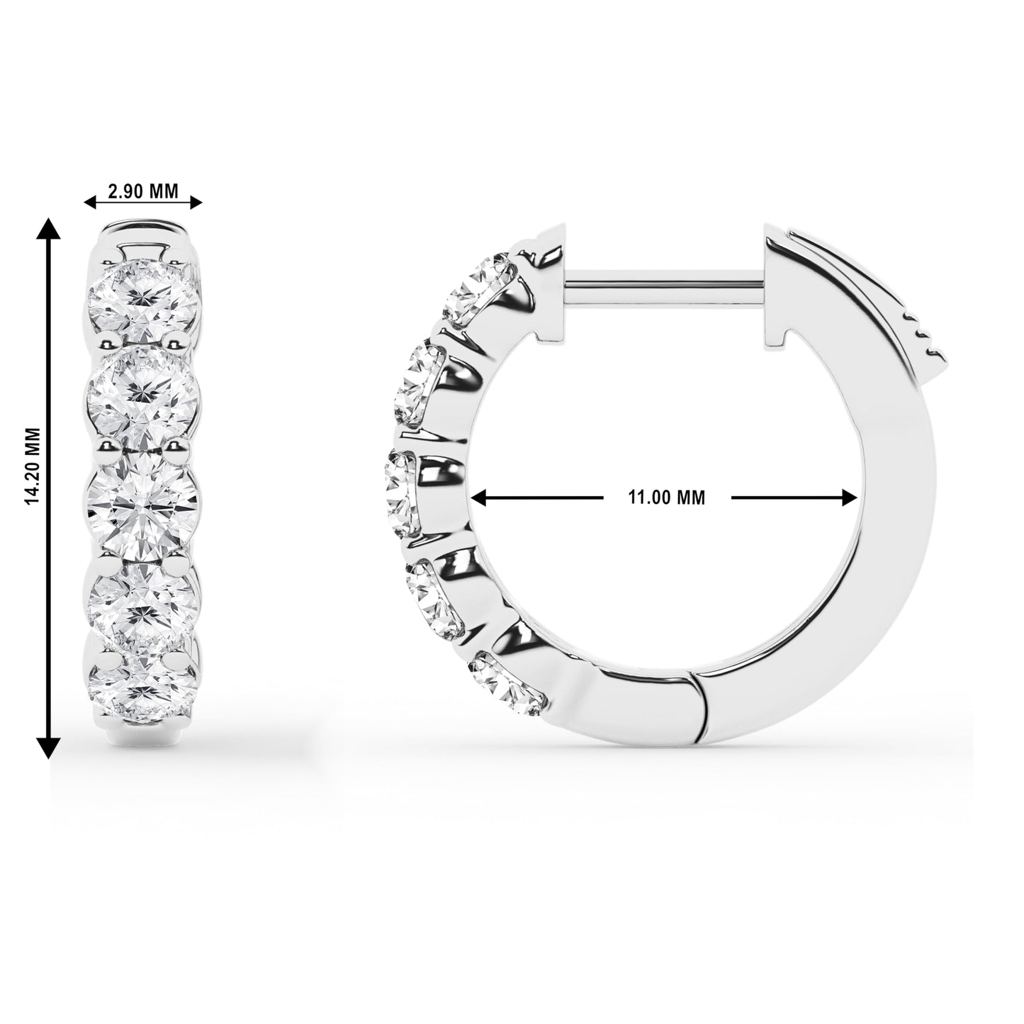Belacqua 1.00 Carat Round Lab Grown Diamond Huggie Hoop Earrings in Sterling Silver, Color G+, Clarity SI, Prong Set, Fine Jewelry for Women, Gift Box Included