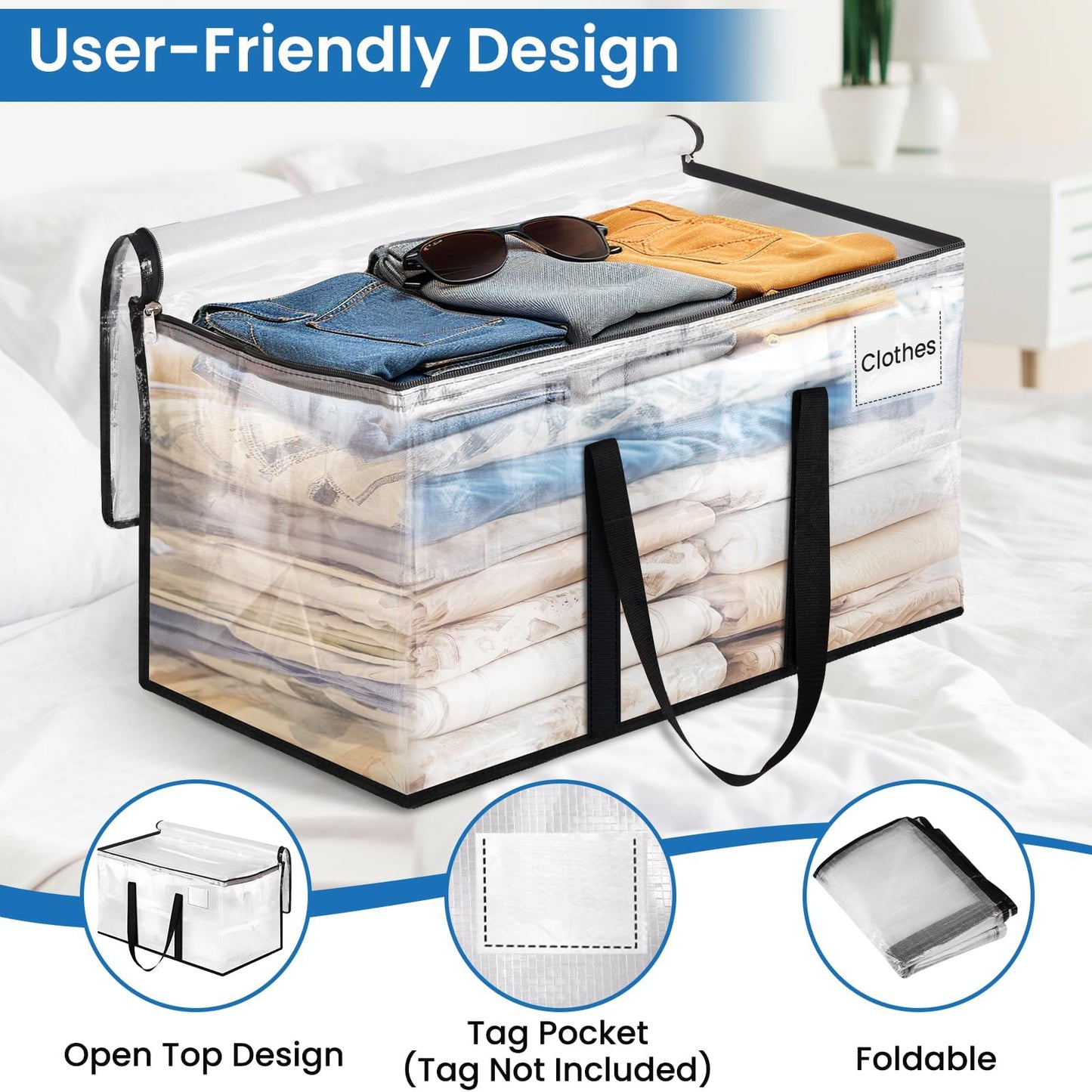 RoomHacks Heavy Duty Clear Moving Bags with Reinforced Handle and Double Zipper, Storage Totes, Packing Bags Alternative to Moving Essential and Supplies Box, Clear, Large, 6 Packs