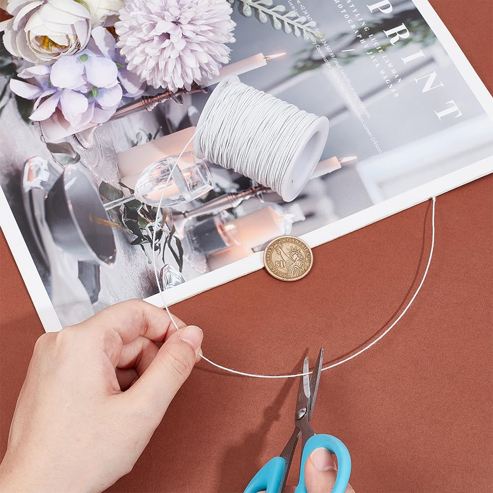 OLYCRAFT 50 Yards/45.7m White Wire Cotton Covered Cloth Covered Stem Floral Wire with Metal Wire Inside Cotton Covered Millinery Wire for Sewing Supplies DIY Making Accessories