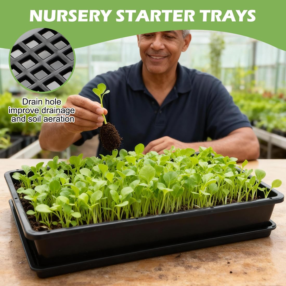 RooTrimmer 5 Pack Soil Blocking Trays(14"x12"x3"), Plastic Flat Plant Tray for Holding or Collecting Drainage Water, Elevated Microgreen Seed Starter Tray for Seed Germination (Black)