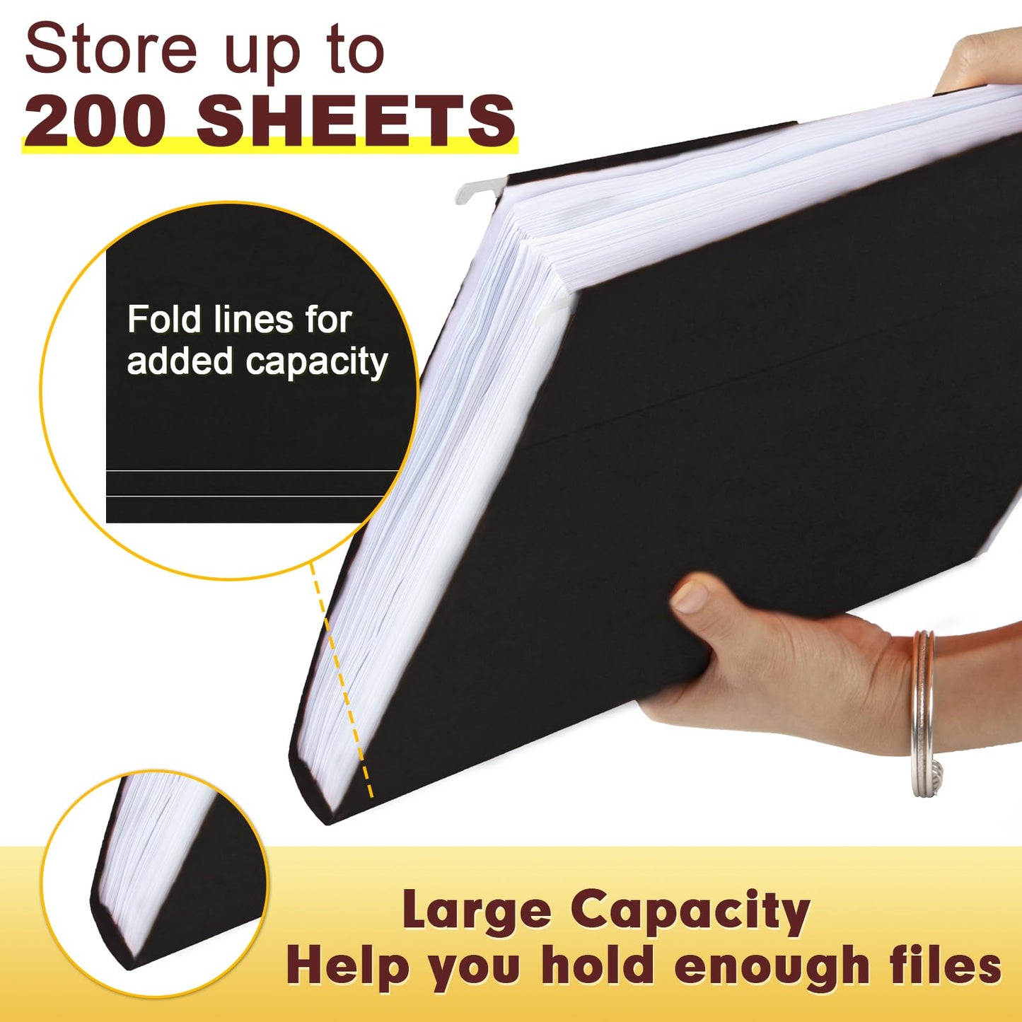 HERKKA Hanging File Folders, 60 Pack Reinforced Letter Size Hanging Folders, Designed for Bulky Files, Filing Cabinet, 1/5-Cut Adjustable Tabs (Black)