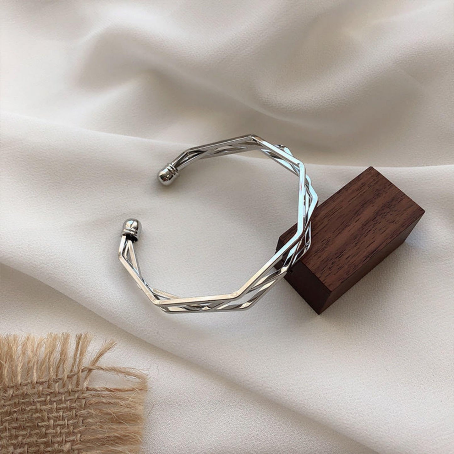 Handmade 925 Sterling Silver Bangle Bracelets For Women Geometric Hollow Bangles Irregular Wide Band Chunky Bangles Adjustable Open Cuff Bangle Bracelets For Women Stackable Wrap Bangle Bracelets Gift