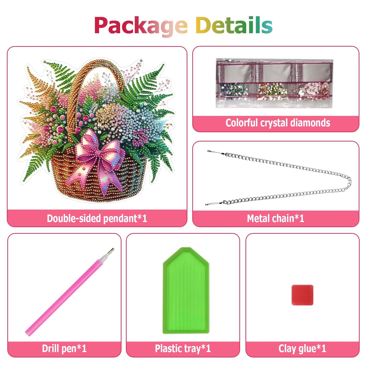 Koikify Hanging Diamond Art Kit for Adults, DIY Flower Basket Diamond Painting Ornament with Gem Painting Front and Printed Back for Home Decor and Gifts