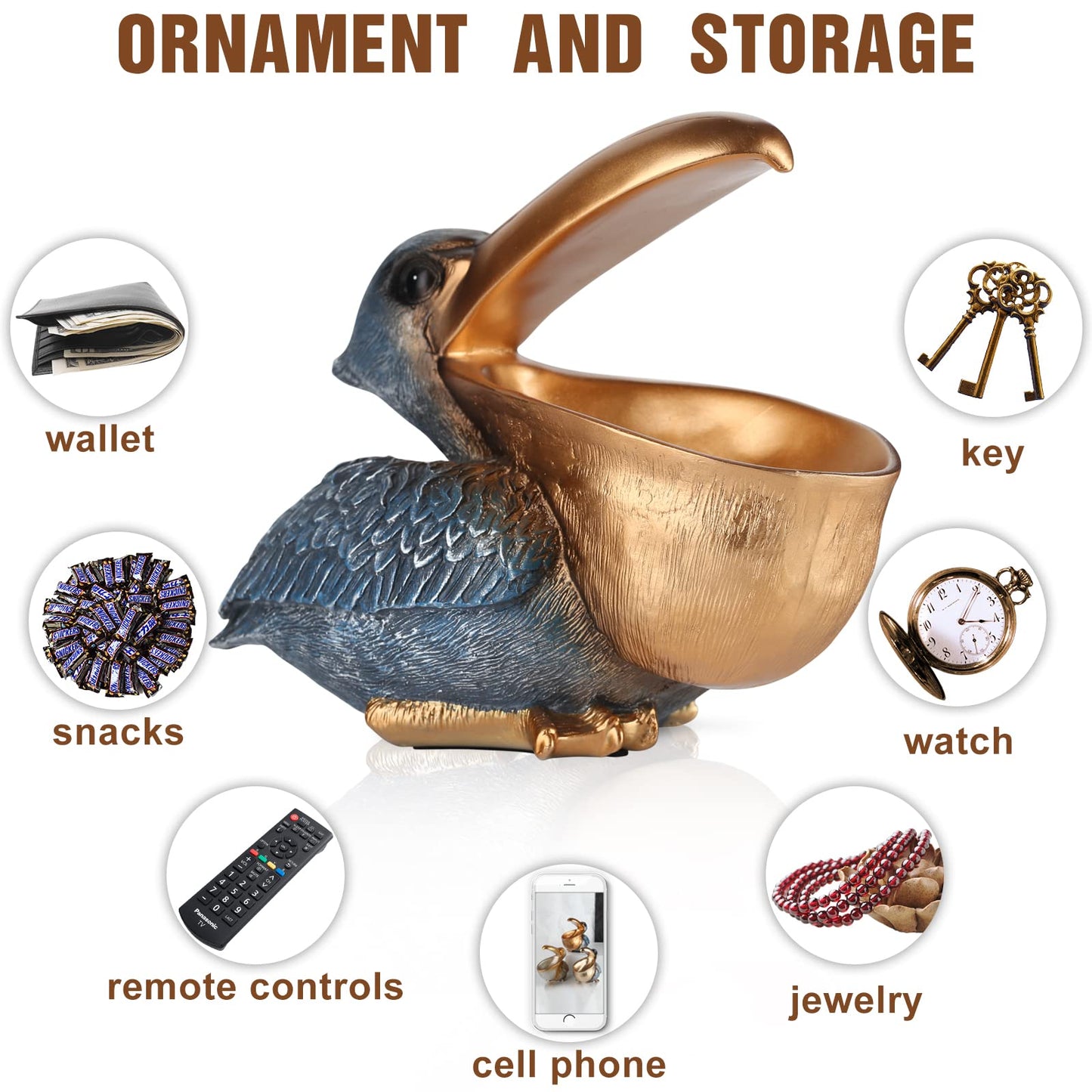 PlivBloom Pelican Key Holder Statues,Fun Animal Hippo Candy Dish,Candy Dish for Office Desk Unique,Modern Key Holder for Pelican Figurine,Suitability Desk candy bowl and Entry Table Decor Items(Gold1)