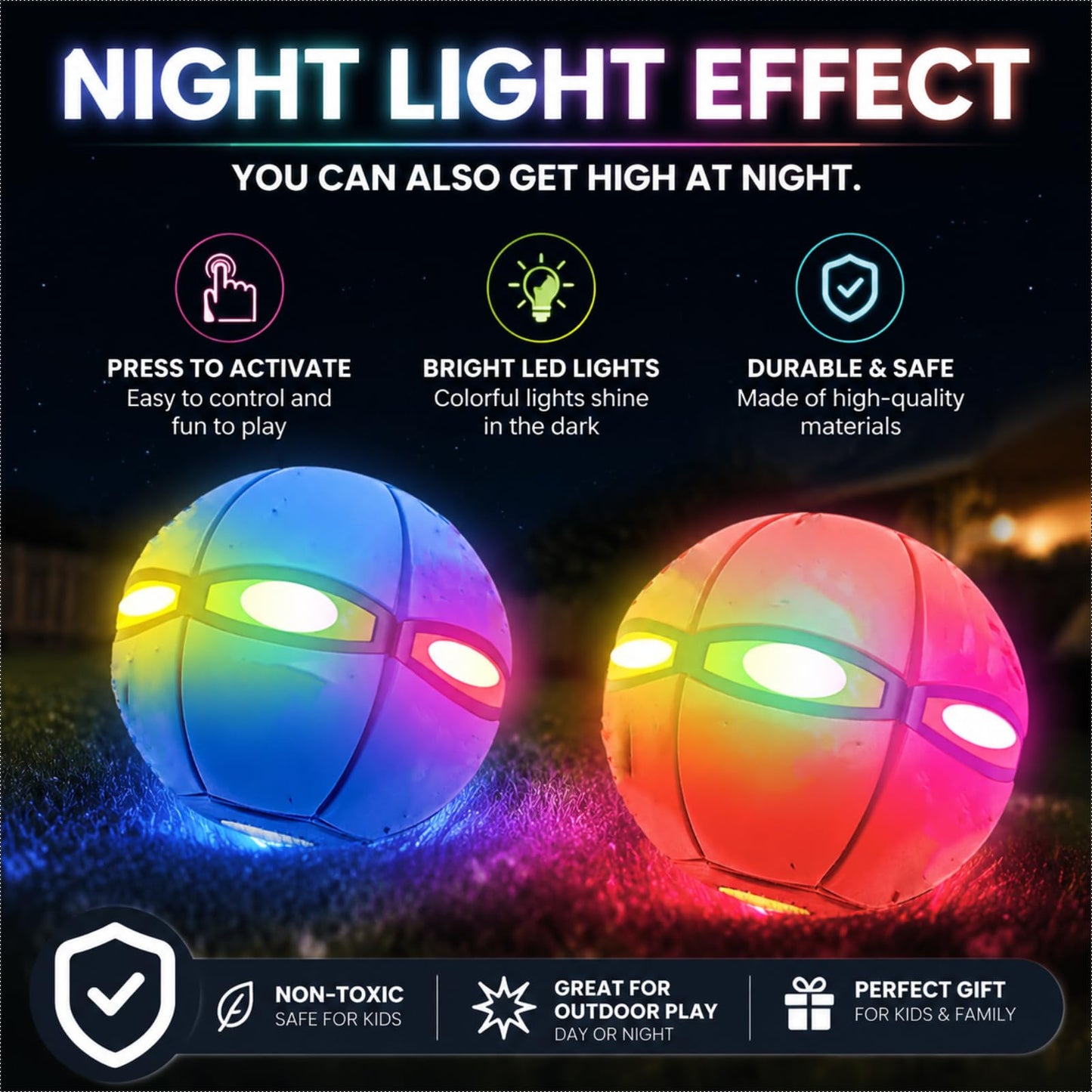VANCON Magic Ball, Parent-Child Interaction Magic Metaball Flying Saucer, Time Delay Transformation Magic Bouncy Ball with 6 Light, Suitable for Indoor & Outdoor Use (Pink)