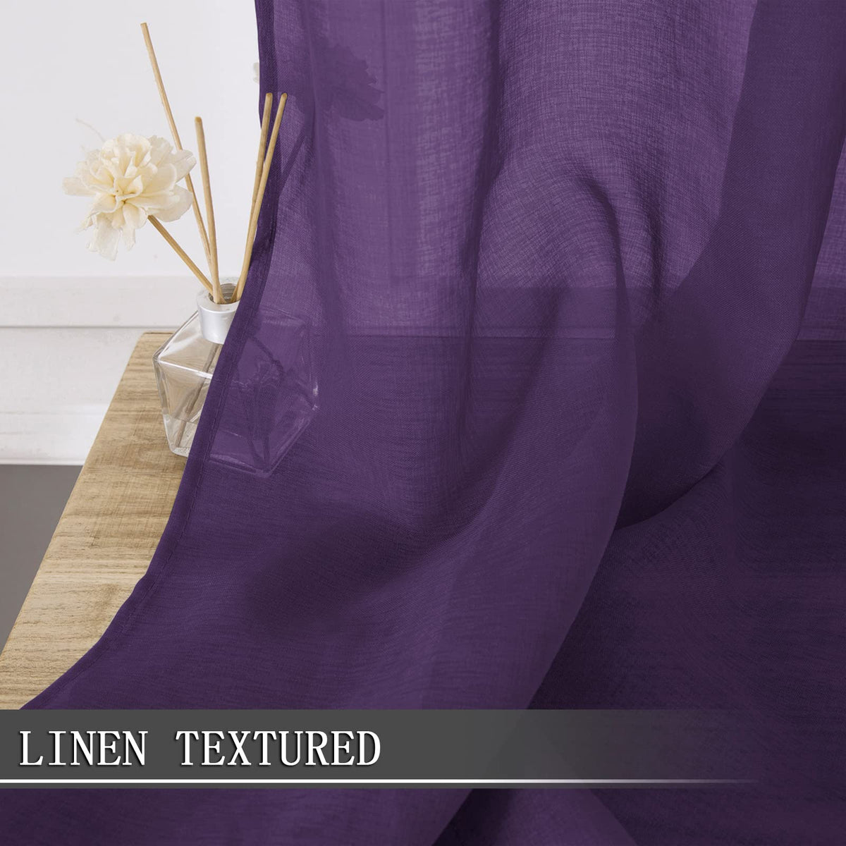 Short Sheer Curtains Linen Textured Bedroom Curtain Sheers Light Filtering Rod Pocket Voile Curtains for Living Room