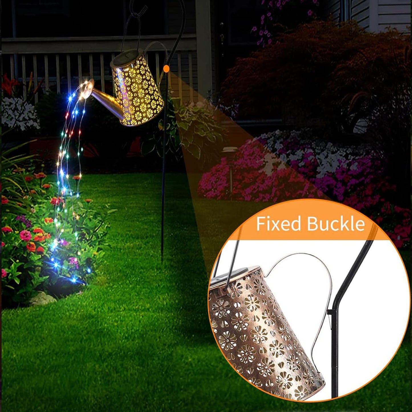 WDLFCGC 2 Pack Solar Watering Can Lights with Shepherd Hook, 8 Multi-Color Changing Modes, IP65 Waterproof, 60pcs String Lights for Outdoor Garden Pathway Lawn Patio Deck Walkway Courtyard