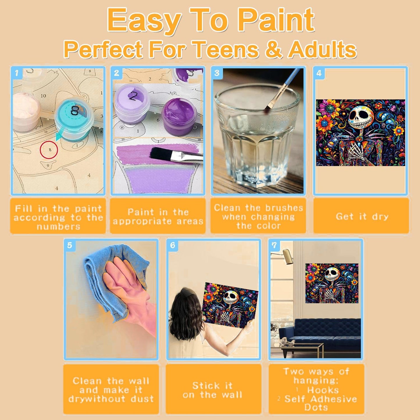 Meothan Framed Paint by Numbers Kits for Adults Halloween, Nightmare Before Christmas Paint by Numbers Kits on Canvas with Easel for Home Wall Decor 11.8x15.7inch (30x40cm
