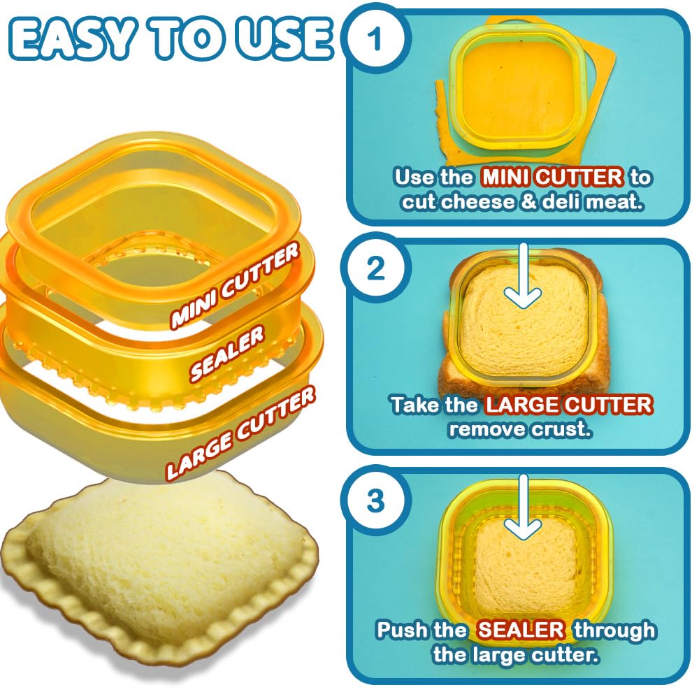 Sandwich Cutter and Sealer - Crustless Sandwich Maker - Cut and Seal - Lunch Box and Bento Box - Boys, Girls, Kids Lunch - Sandwich Cutters for Kids - Triangle, Circle, Square