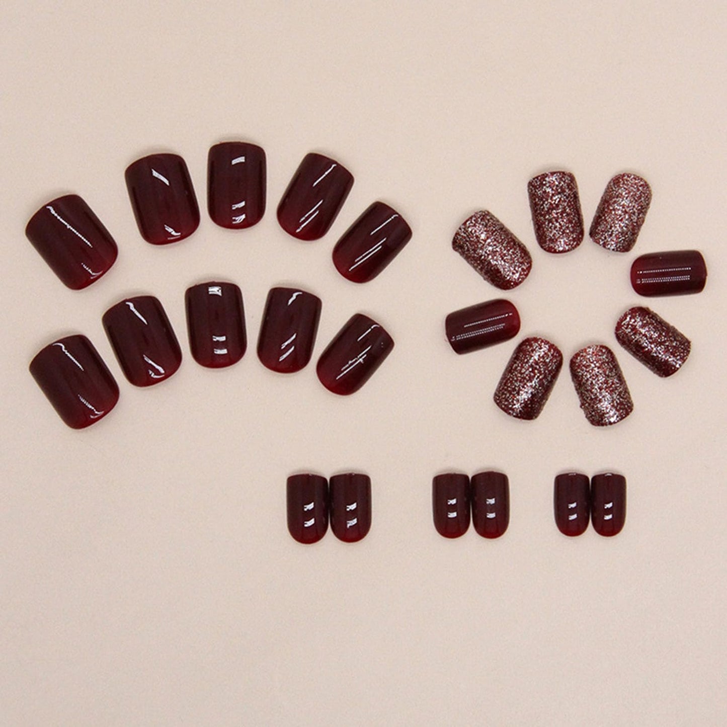 Square Press on Nails Short Fake Nails with Glitter Designs Red Nails Press ons Winter Acrylic Nails for Women 24Pcs