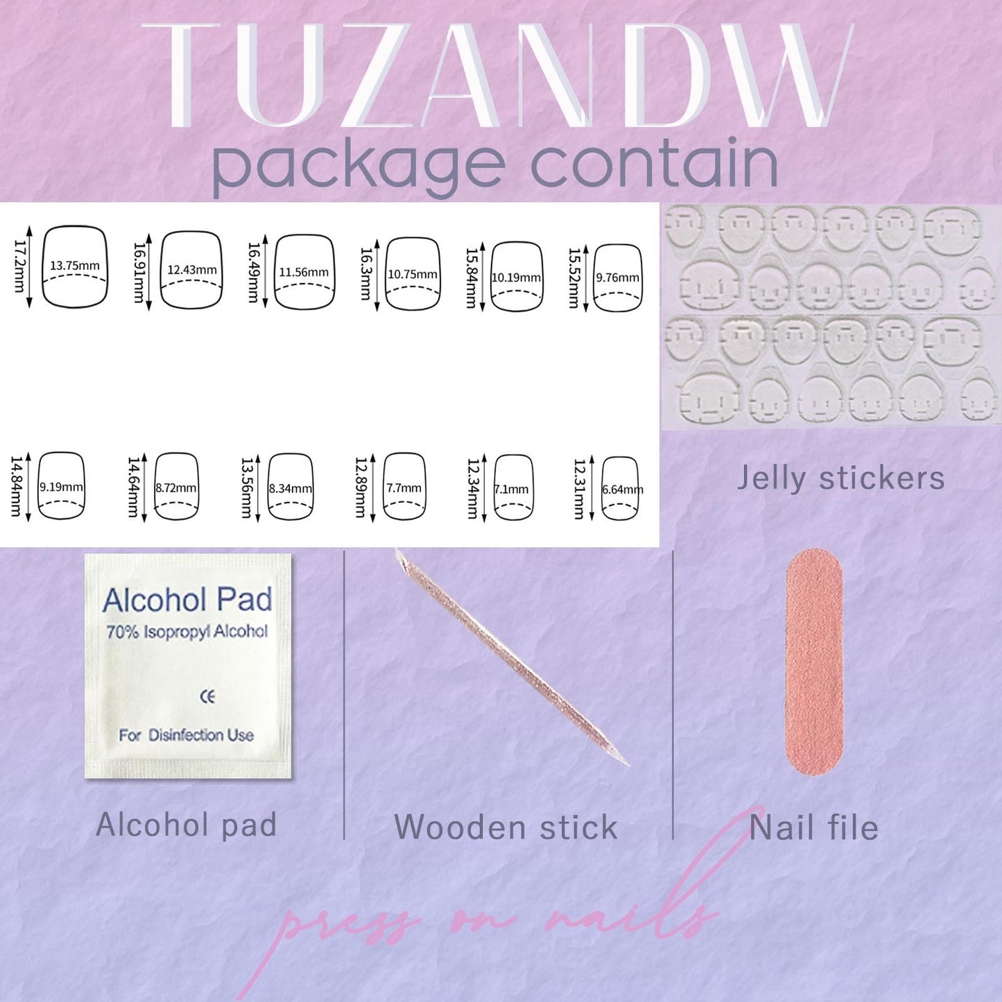Gradient Press on Nails Short Square Fake Nails with Rhinestones Bead Ombre Designs Pink Nails Press ons White Glue on Nails Glossy False Nails Cute Stick on Nails for Women 24Pcs