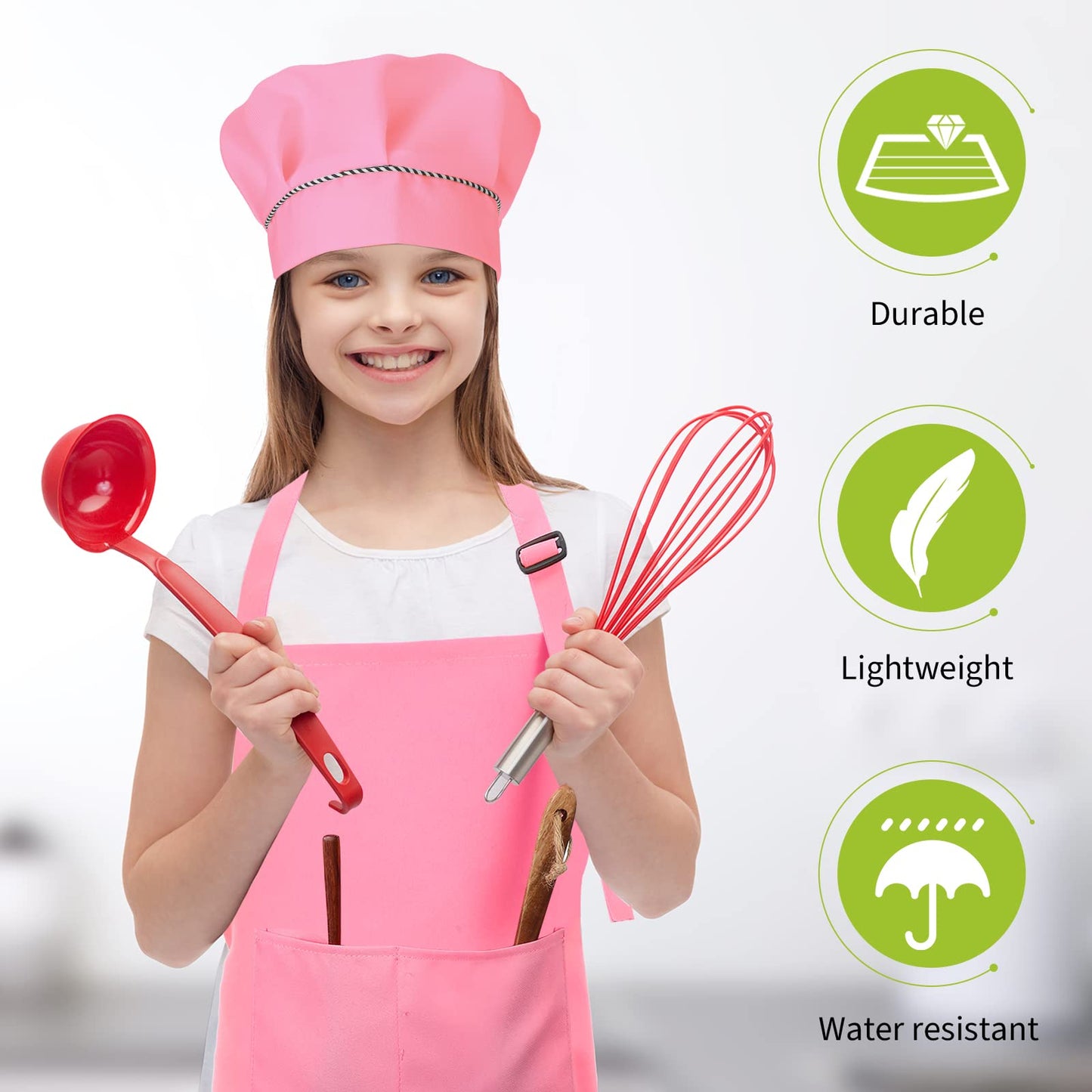 Handepo 28 Pcs Kid Apron and Chef Hat Set Adjustable Bib Apron with Pockets for Kids Cooking Baking Painting Crafting(Multicolor)