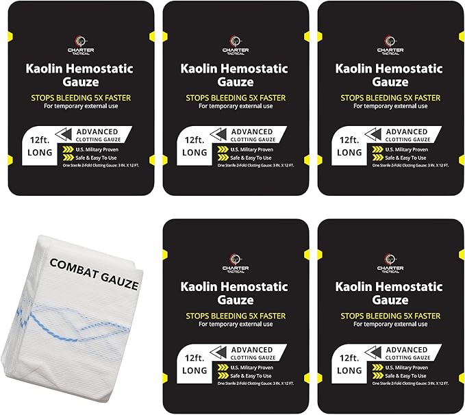 First Aid Advanced Quick Clot Combat Gauze - Flexible Hemostatic Gauze - Stop The Bleed kit Faster Wound Packing with Quick Clotting Medical Gauze - Survival Kit Supplies - 3" x 12.5' (CT-Gauze-5)