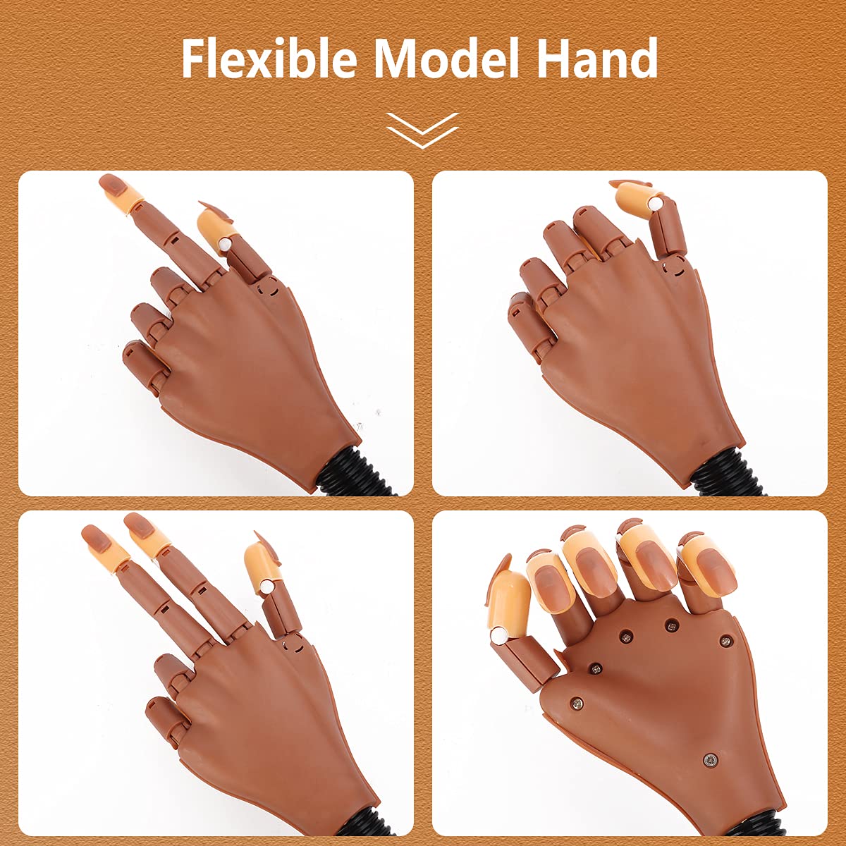 LIONVISON Practice Hand for Acrylic Nails-Flexible Moveable Fake Hand for Nail Practice, False Nail Mannequin Hands Training with 200PCS Replacement Tips and 1 Clipper