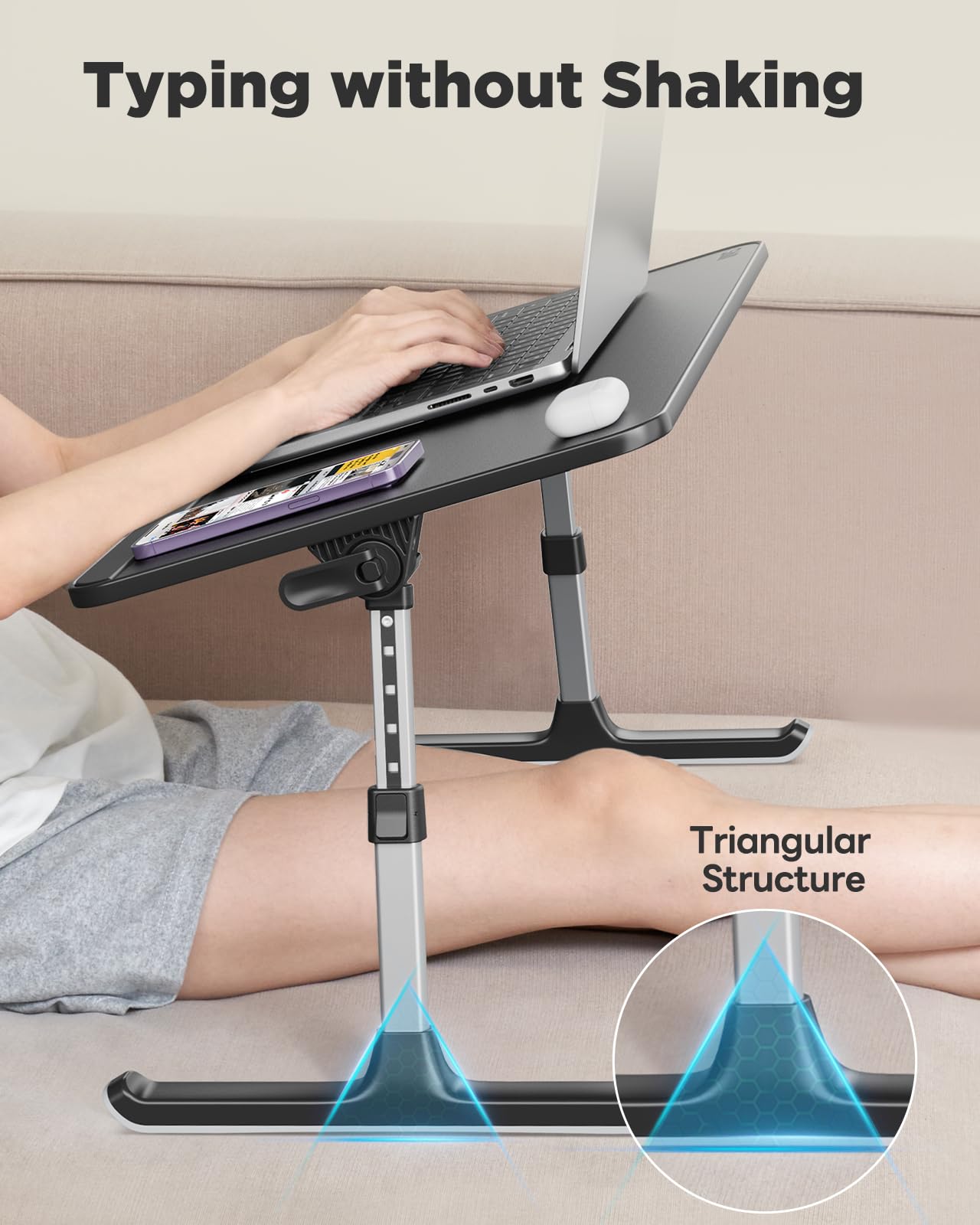 SAIJI Book Stand for Reading Hands Free with Page Paper Clips in Bed,Laptop Desk Table, Portable Lightweight Lap Desk Tray for Writing Eating Breakfast on Couch Sofa Floor (20.5"x11.8",Black)