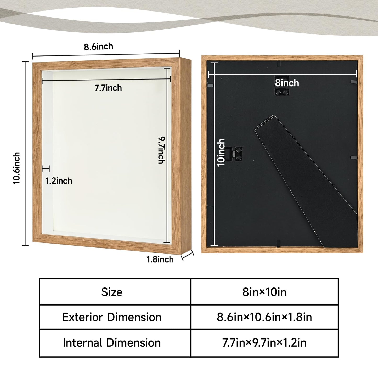 8x10 Shadow Box Frame Display Case for Baby Keepsakes, Wedding Photos, Sports Tickets, Dried Flowers, Crafts Memorabilia Wall Decor(8×10，Natural