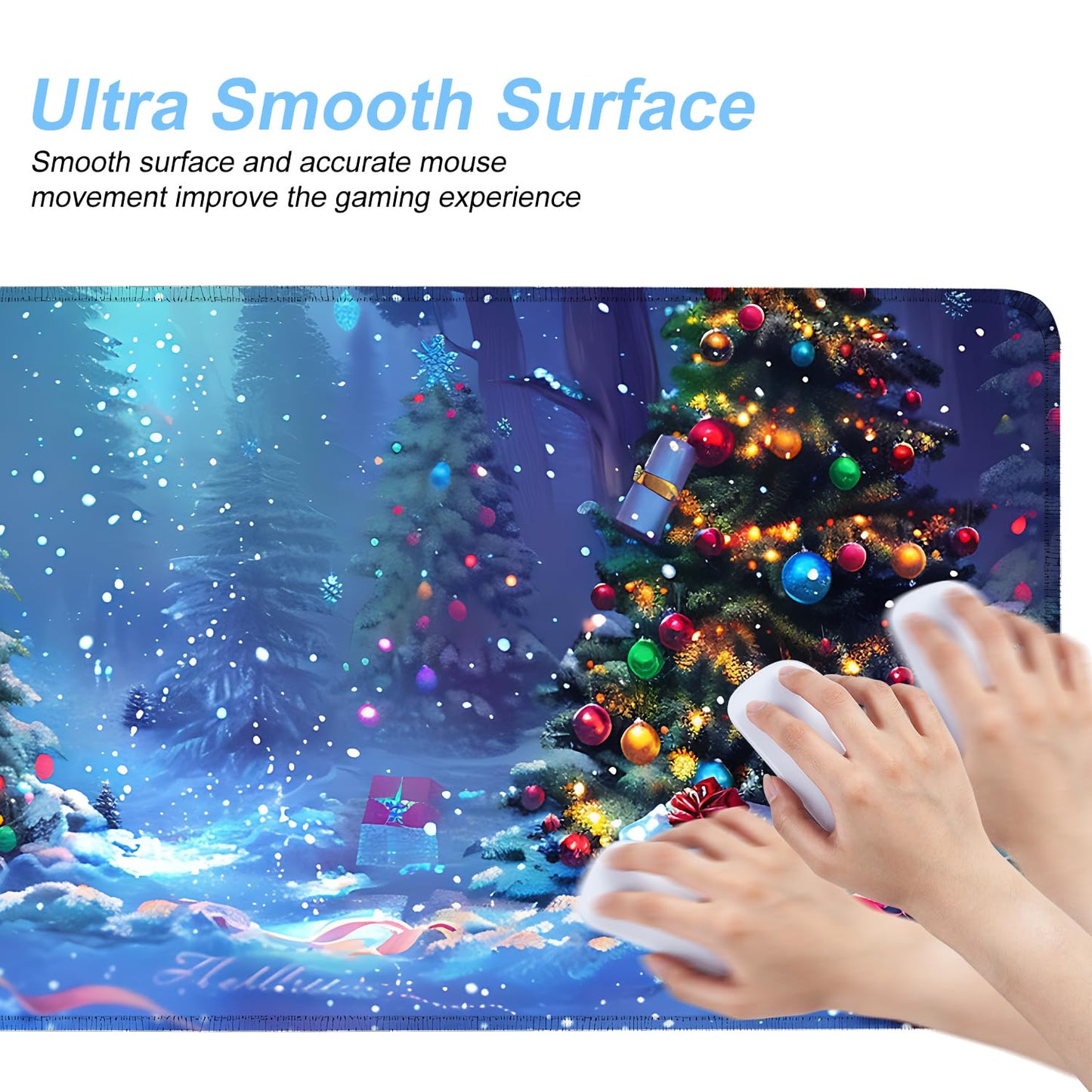 Christmas Owl Mouse Pad XXL – Large Holiday Desk Mat with Forest Gifts and Snow Lights, Extended Non-Slip Mousepad for Office, Gaming, Home Setup, 31.5 x 11.8 in