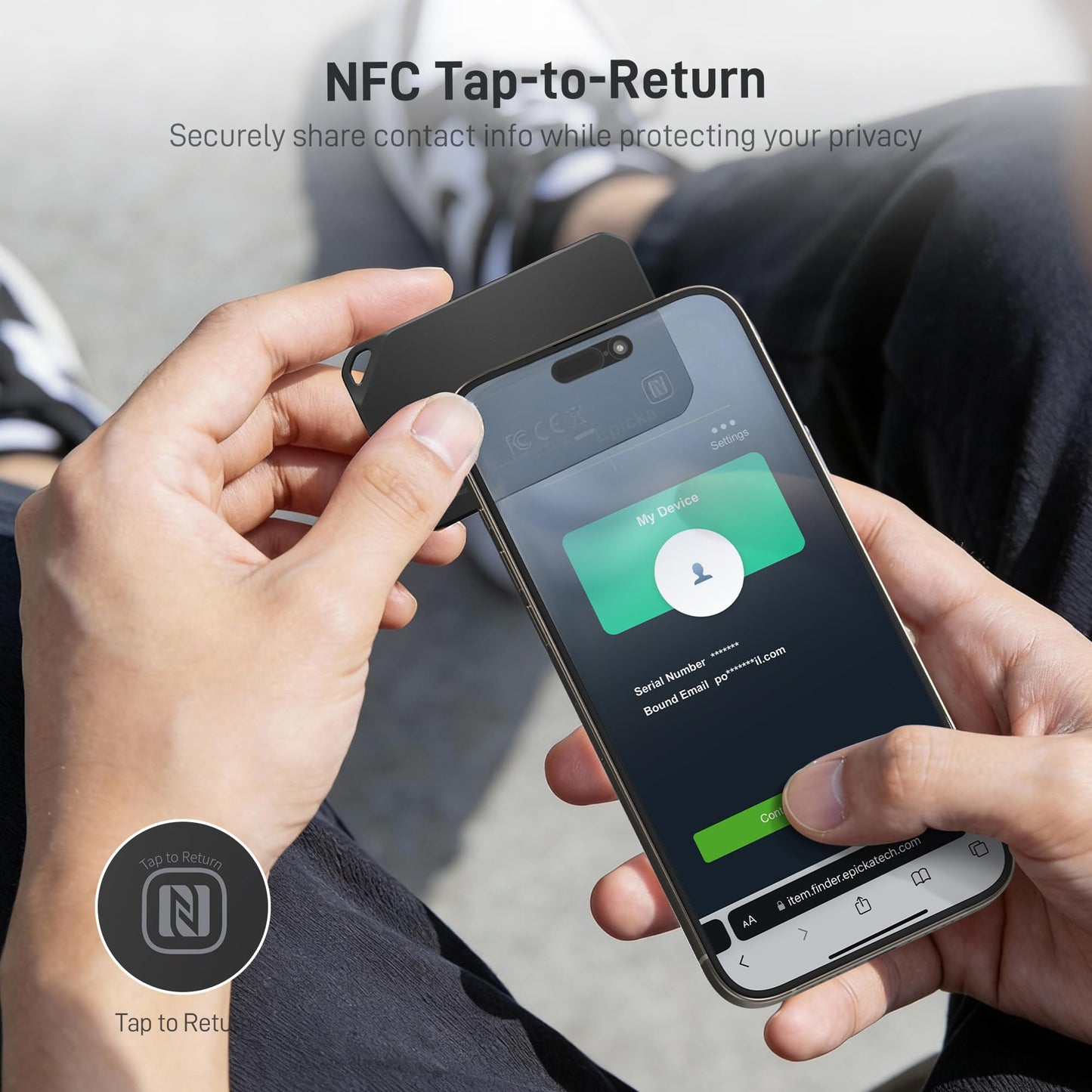 Epicka Wallet Tracker Card Compatible with Apple Find My, 8-Year Maintenance-Free Battery, Tracking Card with NFC, MFi Certified, IP67 Bluetooth Item Locator for Luggage, Passport, 1 Pack, Black
