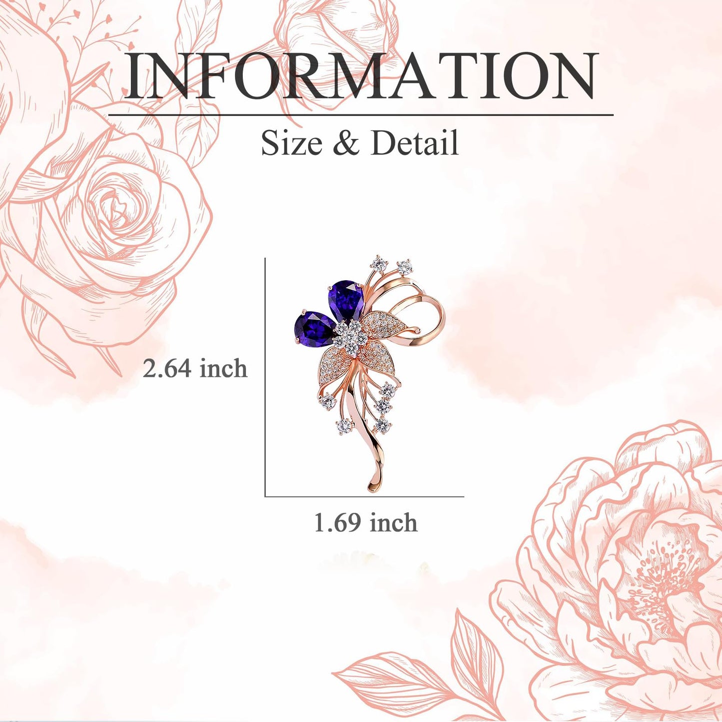 EMEGCY Rhinestone Flower Brooch Pin - Rose Gold Crystal Jewelry Gift for Mom, Wife