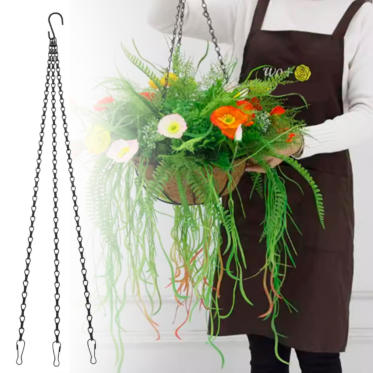 Siutaga 3 Pieces 15.7 inch Black Hanging Basket Chain with Hooks Flower Plant Pot Replacement Chain Hanger for Bird Feeders, Flower Pots, Lanterns, Wind Chimes, Billboard, Wall-Mounted