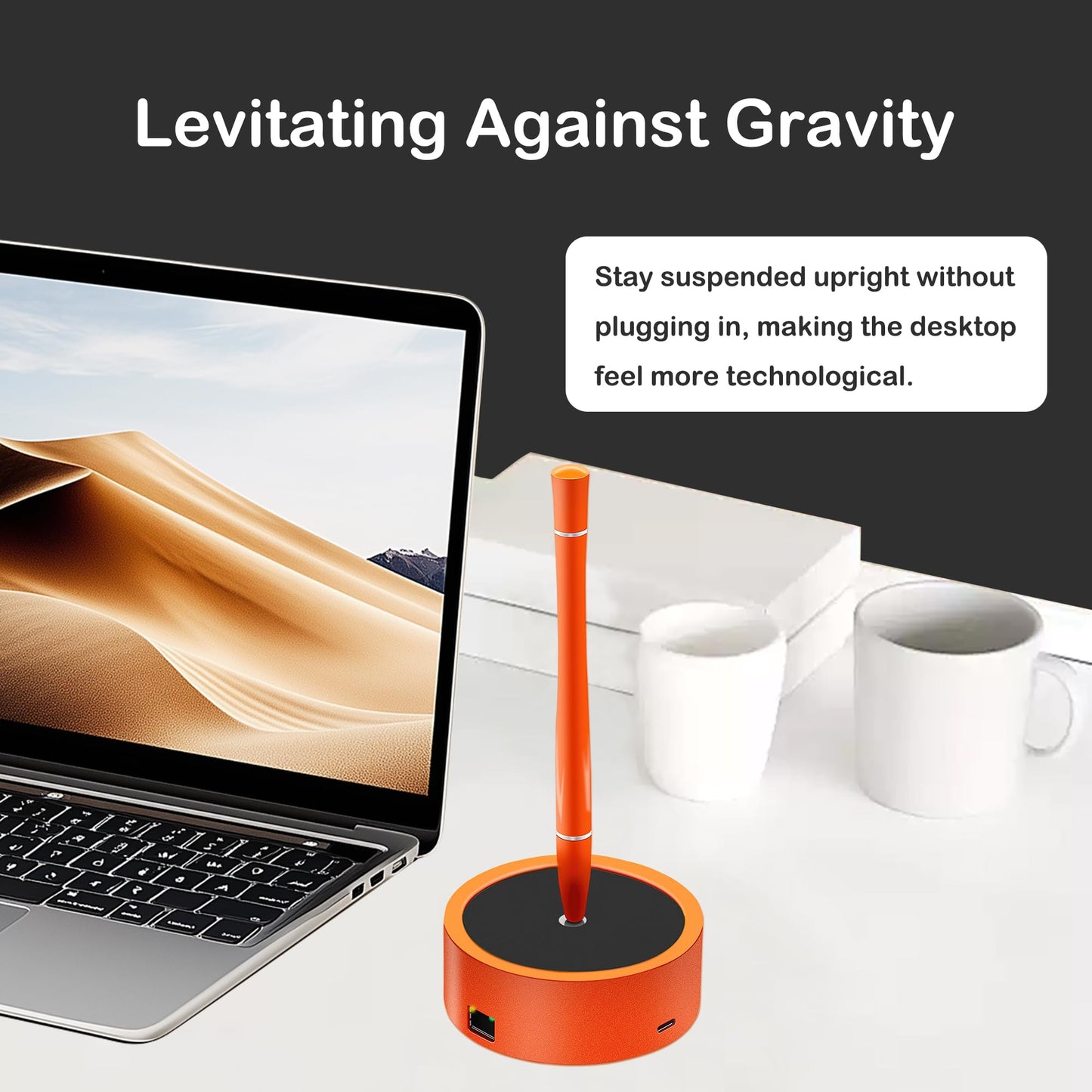 RERBO Magnetic Levitating Pen with Docking, Multifunctional Hover Pen with 1000Mbps Ethernet, 100W Fast Charging, USB 3.0, Standing and Swing Freely Tech Toys for Christmas Gift
