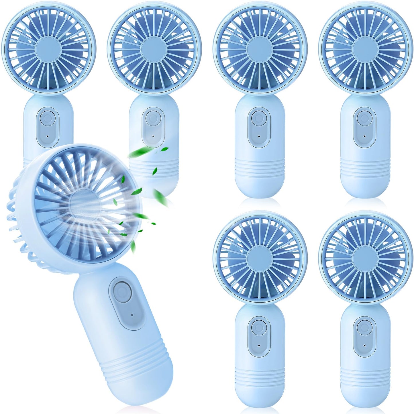 Rossesay 6 Pcs Mini Portable Fan Bulk Cute Handheld Lightweight Small Little Personal Hand Eyelash Fan 3 Speeds USB Rechargeable for Women Men Indoor Outdoor Makeup Travel (Blue)