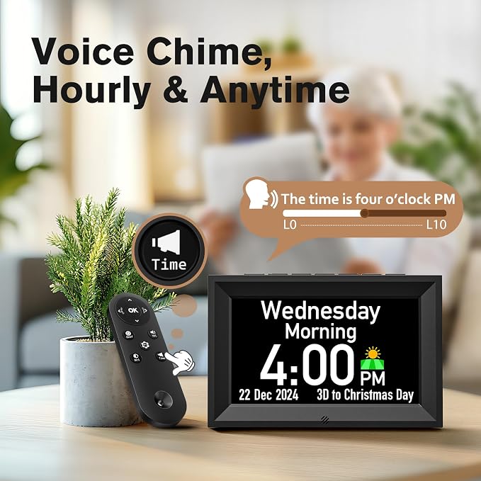 GOLOZA 7'' Digital Dementia Clock, Talking Clock with 10 Volumes