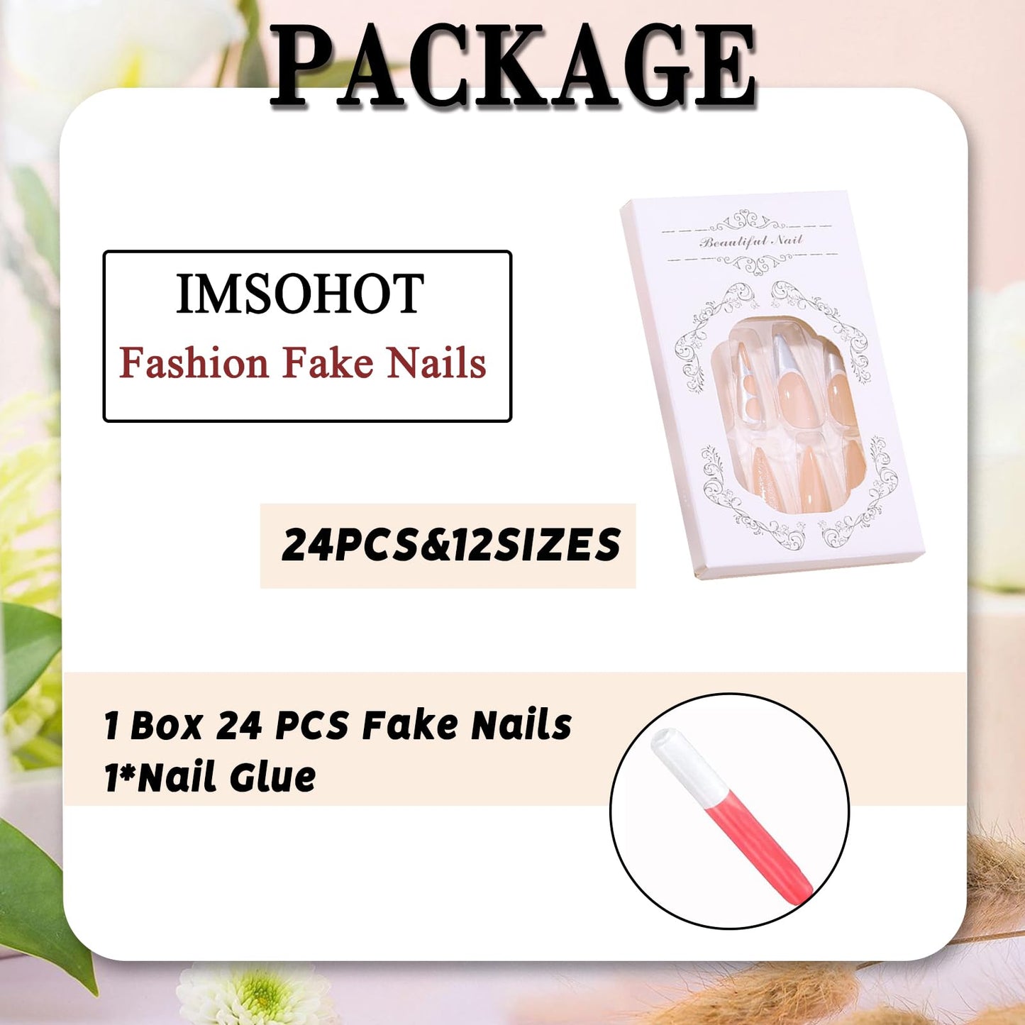 IMSOHOT Blue Press on Nails Long Stiletto Fake Nails with 3D Bow & Rhinestone Designs Full Cover Chrome French Nail Tips 24Pcs Handmade Acrylic False Nails