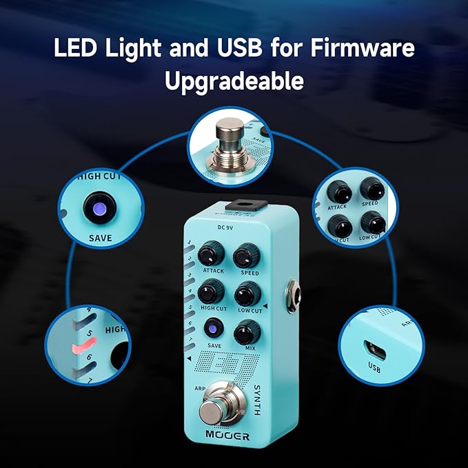 MOOER E7 Polyphonic Guitar Synth Pedal Electronic Synthesizer, 7 Guitar Synthesizer Tones with Individual Arpeggiator And 7 Preset Slots, High/Low Frequency Cut, Attack, Speed Function